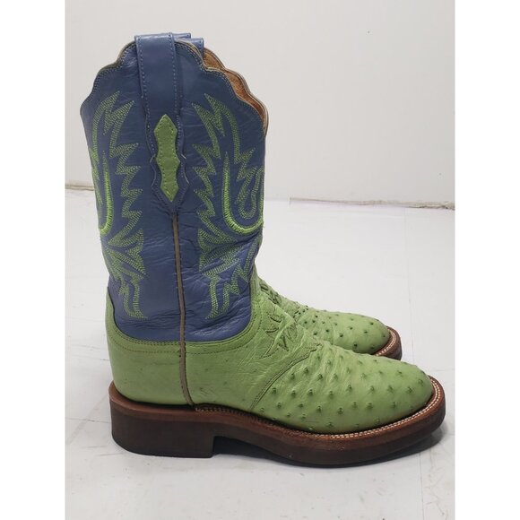 Lucchese 2000 Women’s Green/Light Blue Full Ostrich Quill Boots Size 7.5B - Picture 2 of 11